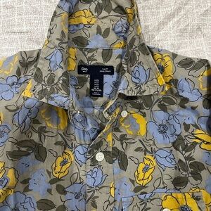 GAP Men’s Floral Button-Down Shirt — Gray with Blue & Yellow Flowers